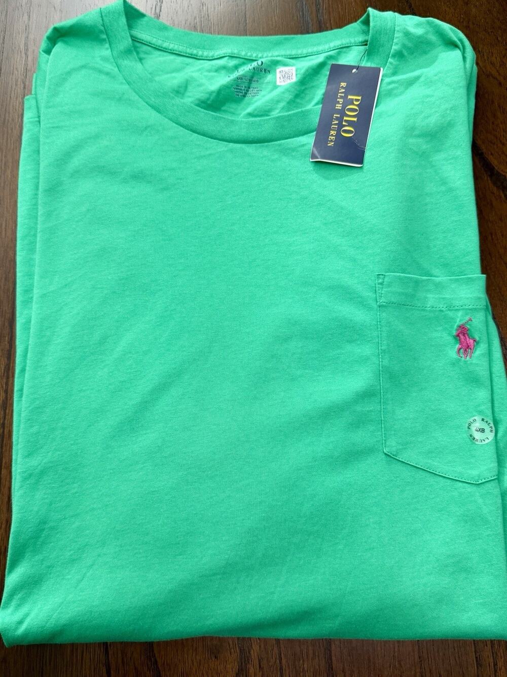 Men's Polo Ralph Lauren Short Sleeve Crew Neck T-Shirt 4XB Green W/ Pink Pony